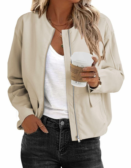 Load image into Gallery viewer, EVALESS X-Large Apricot Crop Windbreaker Jacket Fall 2024 Bomber Jacket
