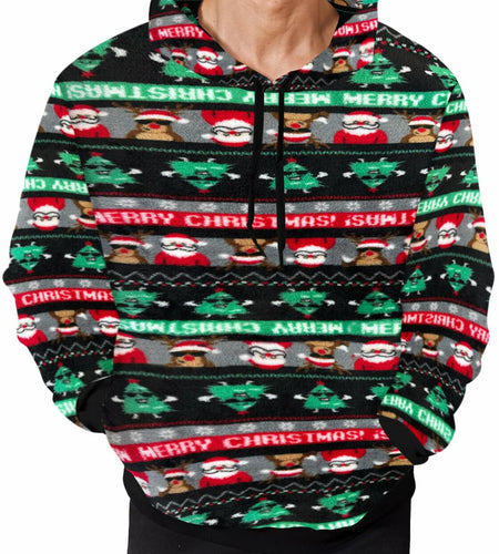 Runcati Mens Green Ugly Christmas Sherpa Hoodie Pullover Sweatshirt