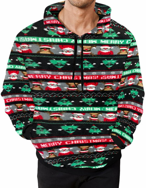 Load image into Gallery viewer, Runcati Mens Green Ugly Christmas Sherpa Hoodie Pullover Sweatshirt
