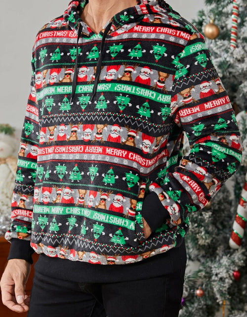 Load image into Gallery viewer, Runcati Mens Green Ugly Christmas Sherpa Hoodie Pullover Sweatshirt
