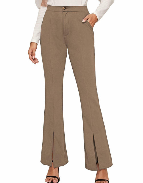 Load image into Gallery viewer, EVALESS Women's Khaki High Waisted Stretchy Flared Work Pants Medium
