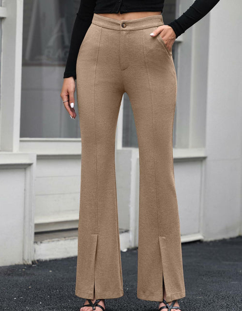 Load image into Gallery viewer, EVALESS Women's Khaki High Waisted Stretchy Flared Work Pants Medium
