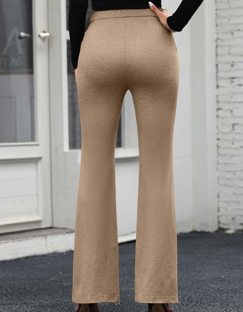 Load image into Gallery viewer, EVALESS Women's Khaki High Waisted Stretchy Flared Work Pants Medium

