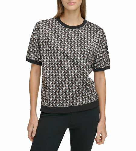 Andrew Marc Sport Women's Short Sleeve Sweatshirt Taupe Combo Medium