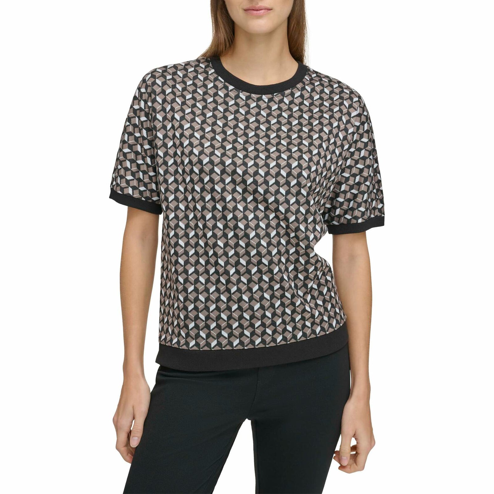 Andrew Marc Sport Women's Short Sleeve Sweatshirt Taupe Combo Medium