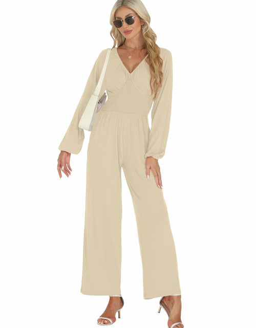 Load image into Gallery viewer, Tanou 2024 Women's Rose Red Smocked Long Sleeve Jumpsuit Romper L
