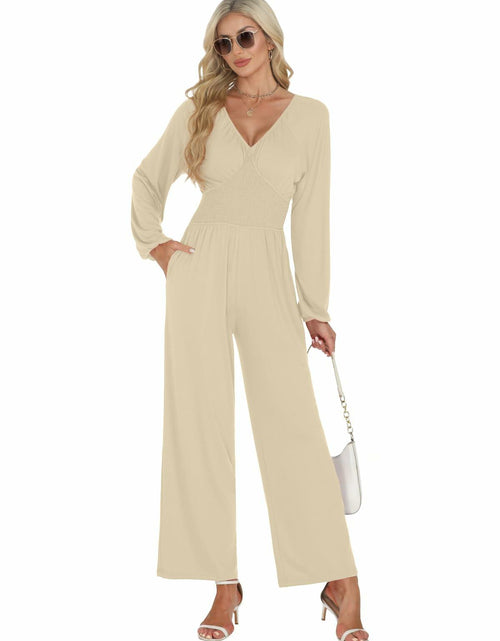 Load image into Gallery viewer, Tanou 2024 Women's Rose Red Smocked Long Sleeve Jumpsuit Romper L
