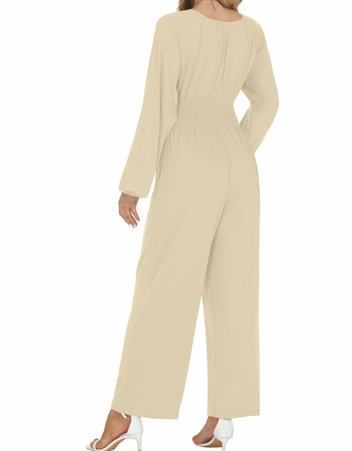 Load image into Gallery viewer, Tanou 2024 Women's Rose Red Smocked Long Sleeve Jumpsuit Romper L
