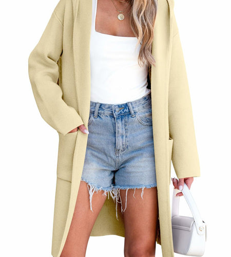 ANRABESS Women Cardigan Open Front Knit Hoodie Sweater Coatigan XS Beige