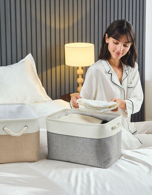Load image into Gallery viewer, HOdo Home 3PCS Fabric Storage Bins 15x11x9.5in White Grey Collapsible Cubes
