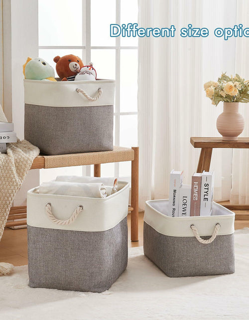 Load image into Gallery viewer, HOdo Home 3PCS Fabric Storage Bins 15x11x9.5in White Grey Collapsible Cubes
