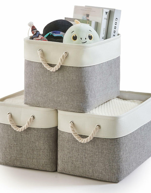 Load image into Gallery viewer, HOdo Home 3PCS Fabric Storage Bins 15x11x9.5in White Grey Collapsible Cubes
