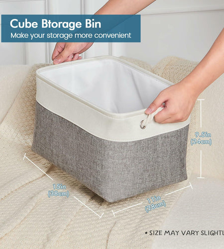 HOdo Home 3PCS Fabric Storage Bins 15x11x9.5in White Grey Collapsible Cubes