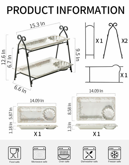 Load image into Gallery viewer, Shell Rectangle Chip and Dip Serving Set Black Tiered Tray Dessert Display
