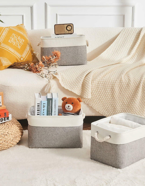 Load image into Gallery viewer, HOdo Home 3PCS Fabric Storage Bins 15x11x9.5in White Grey Collapsible Cubes
