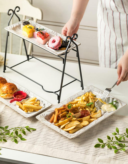 Load image into Gallery viewer, Shell Rectangle Chip and Dip Serving Set Black Tiered Tray Dessert Display
