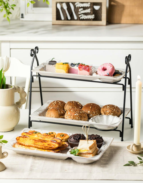Load image into Gallery viewer, Shell Rectangle Chip and Dip Serving Set Black Tiered Tray Dessert Display
