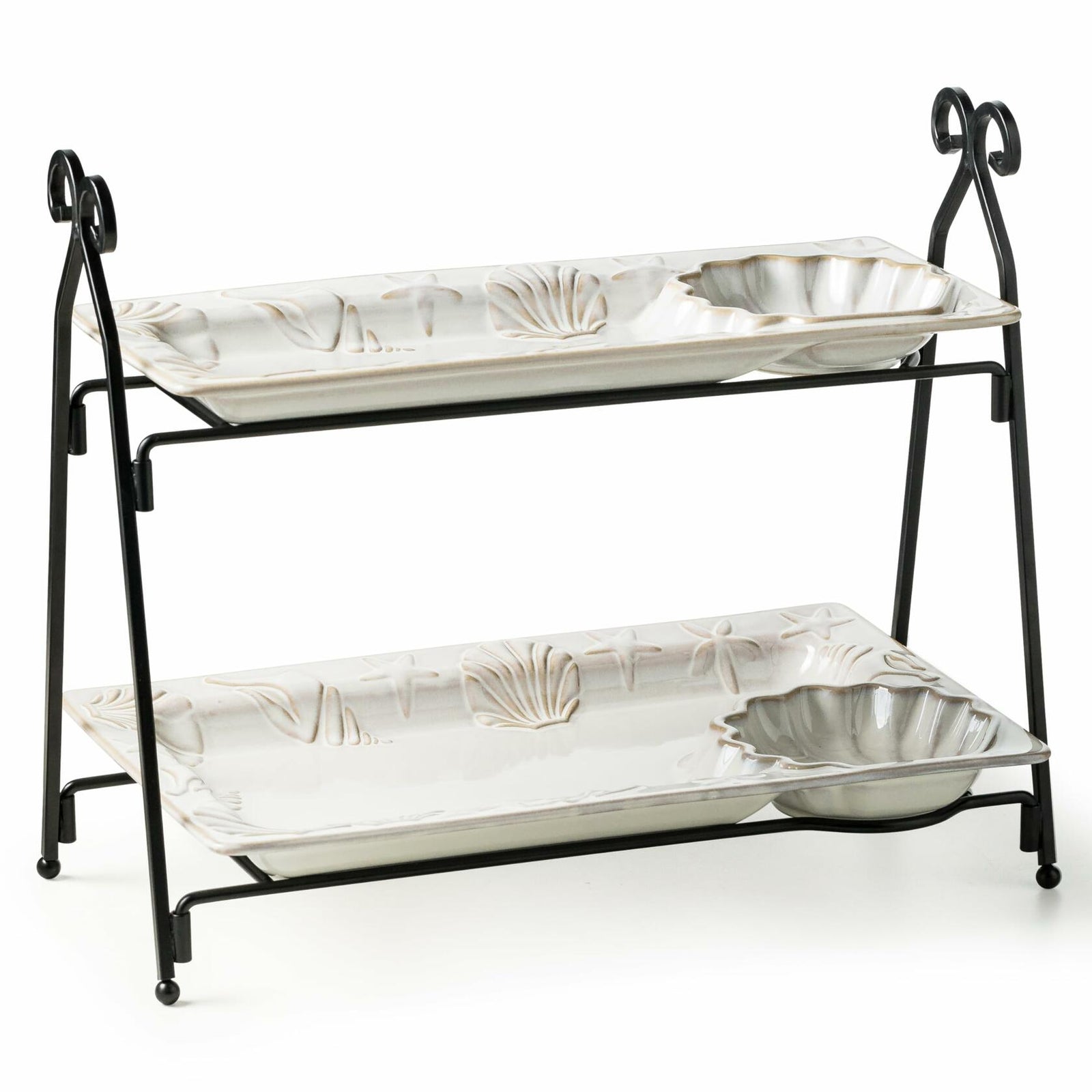 Shell Rectangle Chip and Dip Serving Set Black Tiered Tray Dessert Display