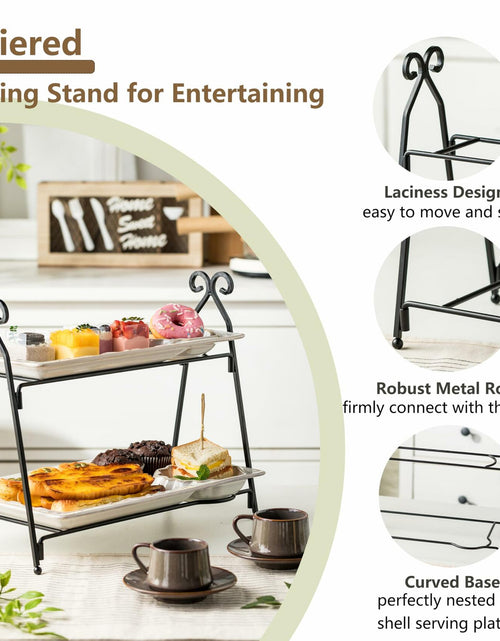Load image into Gallery viewer, Shell Rectangle Chip and Dip Serving Set Black Tiered Tray Dessert Display
