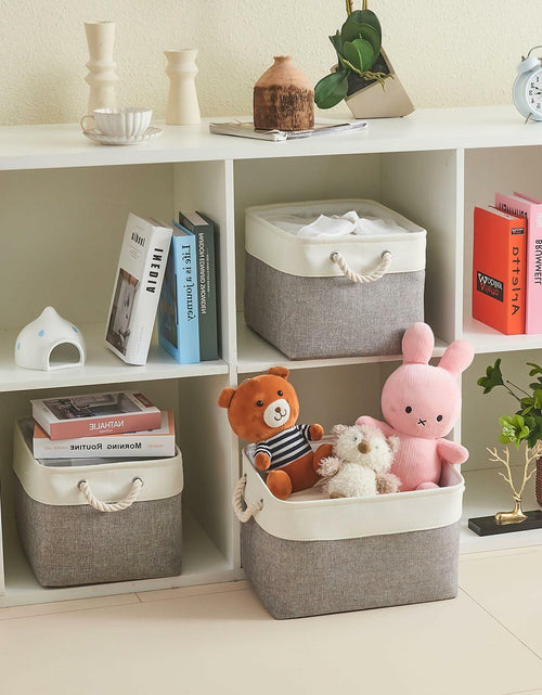 Load image into Gallery viewer, HOdo Home 3PCS Fabric Storage Bins 15x11x9.5in White Grey Collapsible Cubes

