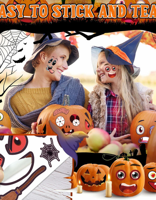 Load image into Gallery viewer, LINAYE Halloween Pumpkin Face Stickers Small Mini 72 PCS Decorating Kit
