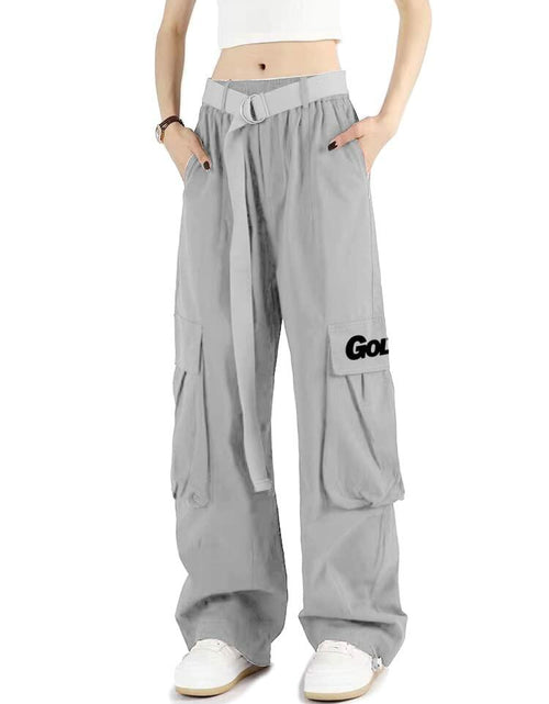 Load image into Gallery viewer, GOLYOY Women's Cargo Pants Grey Adjustable High Waist Baggy Wide Leg Size L
