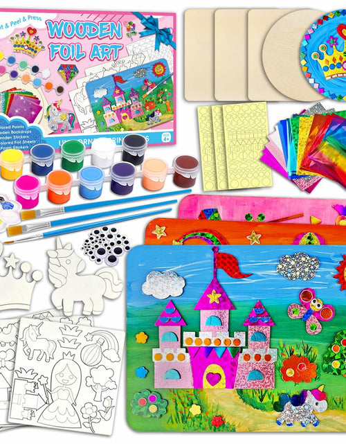 Load image into Gallery viewer, Wooden Foil Art Crafts DIY Unicorn &amp; Princess Painting Kit for Kids Ages 5-12
