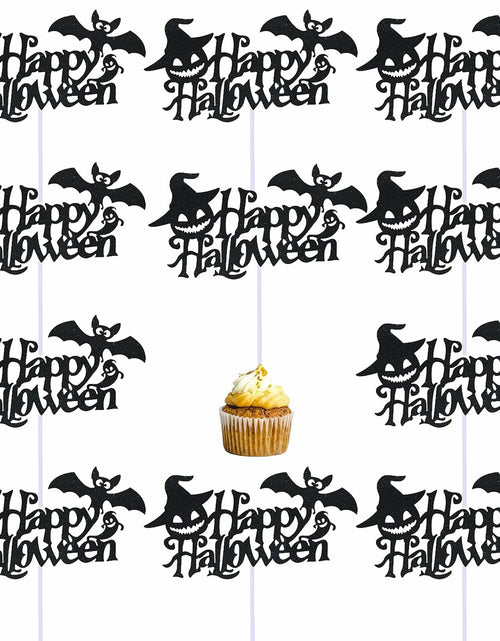 Load image into Gallery viewer, Totelux Halloween Cake Toppers 10Pcs Black Pumpkin Bat Ghost Glitter
