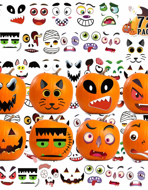 Load image into Gallery viewer, LINAYE Halloween Pumpkin Face Stickers Small Mini 72 PCS Decorating Kit
