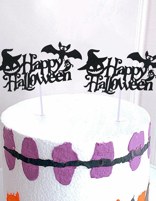 Load image into Gallery viewer, Totelux Halloween Cake Toppers 10Pcs Black Pumpkin Bat Ghost Glitter
