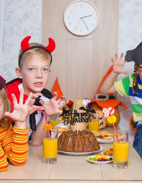 Load image into Gallery viewer, Totelux Halloween Cake Toppers 10Pcs Black Pumpkin Bat Ghost Glitter
