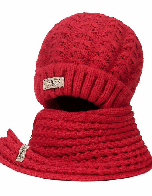 Load image into Gallery viewer, Wander Agio Women's Wool Knit Beanie &amp; Scarf Set Thick Warm Red 6pc
