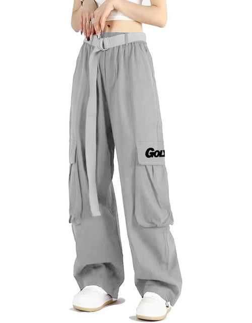 Load image into Gallery viewer, GOLYOY Women's Cargo Pants Grey Adjustable High Waist Baggy Wide Leg Size L
