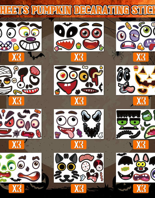 Load image into Gallery viewer, LINAYE Halloween Pumpkin Face Stickers Small Mini 72 PCS Decorating Kit
