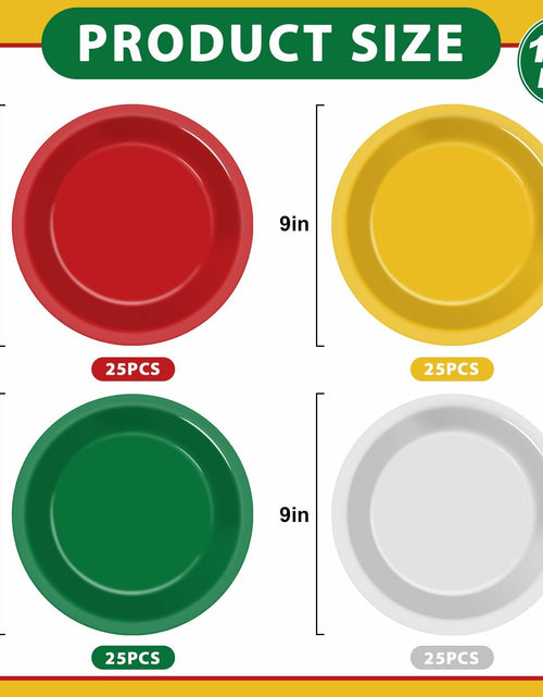 Load image into Gallery viewer, 100Pcs Christmas Paper Plates 9" Red Green Disposable Party Tableware
