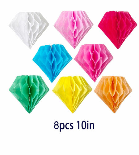 8pcs 10in Paper Honeycomb Balls Multicolor Tissue Pom Poms Party Decor