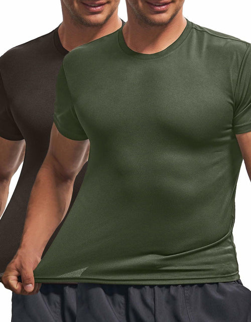 Load image into Gallery viewer, Fastkoala Men's Quick Dry Workout Shirt Short Sleeve ArmyGreen Grey Size M
