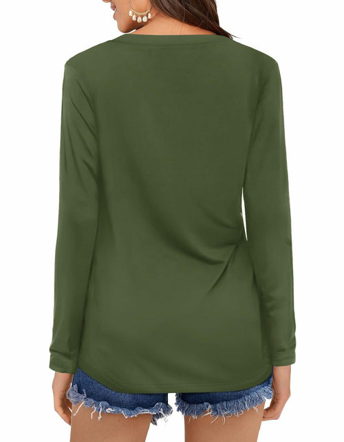 Load image into Gallery viewer, DittyandVibe Womens Long Sleeve V Neck Shirt Olive Green Size L
