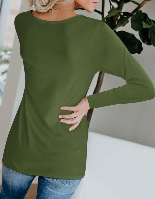 Load image into Gallery viewer, DittyandVibe Womens Long Sleeve V Neck Shirt Olive Green Size L
