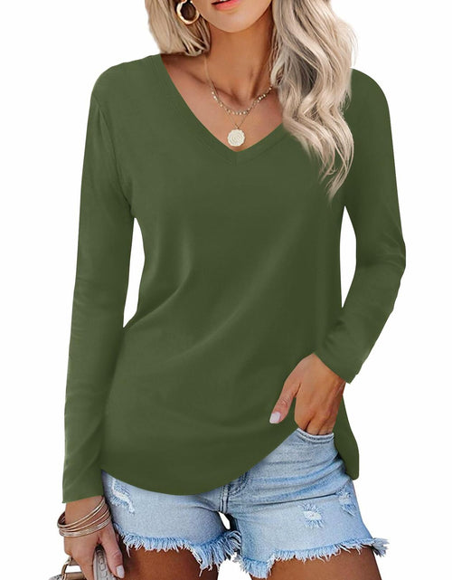 Load image into Gallery viewer, DittyandVibe Womens Long Sleeve V Neck Shirt Olive Green Size L
