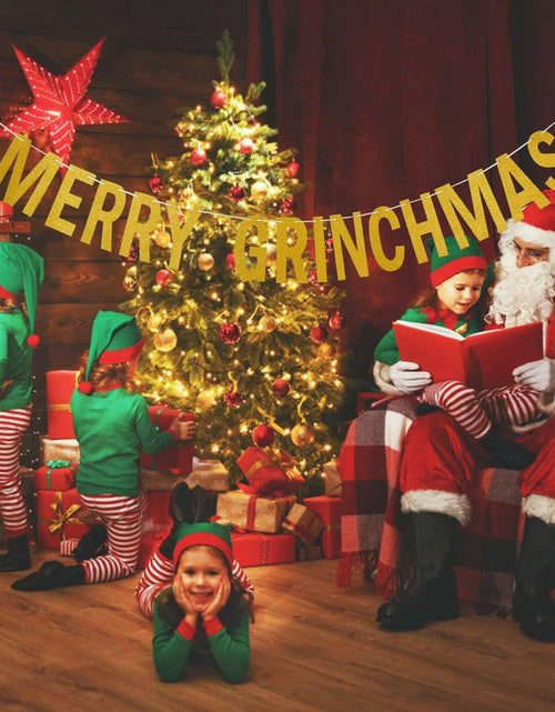 Load image into Gallery viewer, Gold Merry Christmas Banner Holiday Decoration Whoville Xmas Banners
