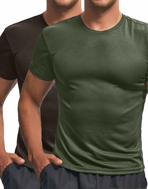 Load image into Gallery viewer, Fastkoala Men's Quick Dry Workout Shirt Short Sleeve ArmyGreen Grey Size M
