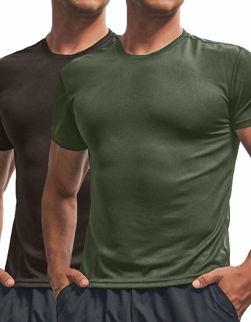 Load image into Gallery viewer, Fastkoala Men's Quick Dry Workout Shirt Short Sleeve ArmyGreen Grey Size M
