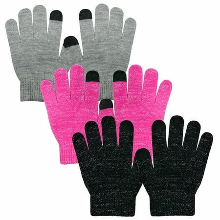 Load image into Gallery viewer, EvridWear Boy Girl Warm Touchscreen Gloves 3 Pairs Gray Pink Black Size 6-8Y
