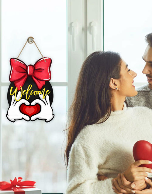 Load image into Gallery viewer, Bolisom Valentine's Day Wood Door Sign Red Love Heart Polka Dot Bow
