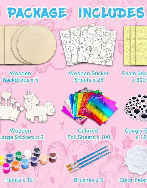Load image into Gallery viewer, Wooden Foil Art Crafts DIY Unicorn &amp; Princess Painting Kit for Kids Ages 5-12
