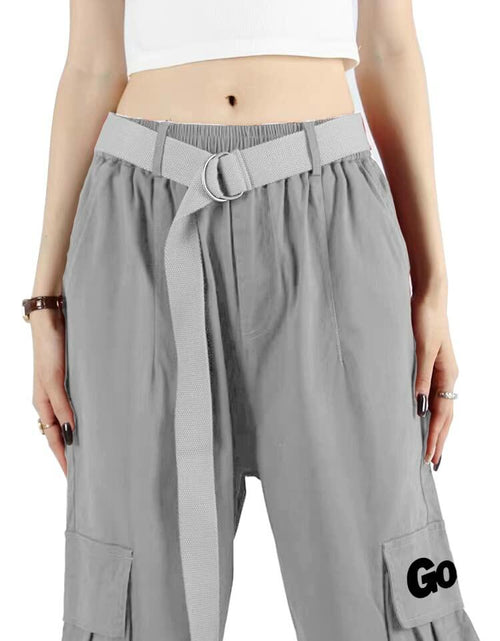 Load image into Gallery viewer, GOLYOY Women's Cargo Pants Grey Adjustable High Waist Baggy Wide Leg Size L
