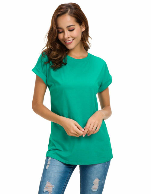 Load image into Gallery viewer, MSHING Women's Lake Green Crew Neck Casual T-Shirt Size M
