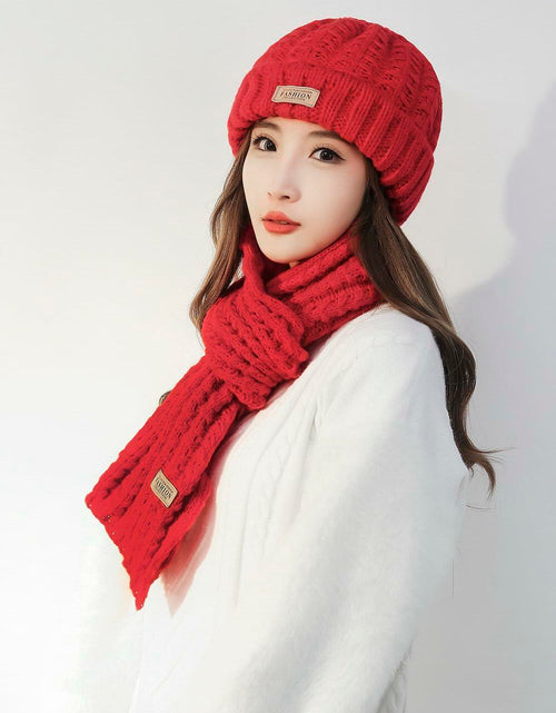 Load image into Gallery viewer, Wander Agio Women's Wool Knit Beanie &amp; Scarf Set Thick Warm Red 6pc
