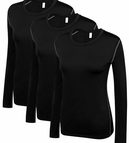 WANAYOU Women's Compression Dry Fit Long Sleeve Shirt 3 Pack Black Size S